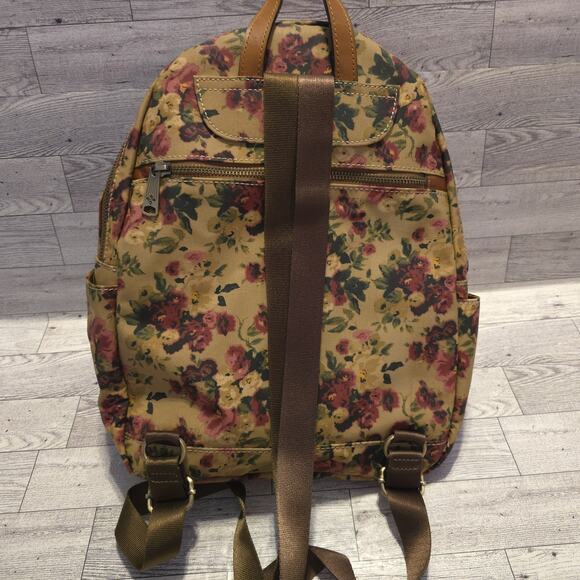 Patricia Nash Floral Canvas Backpack Vintage Rose Print Leather Trim Bag - Picture 4 of 14